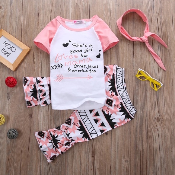 3 Piece Girls Top, Pants, & Headband Set - 3842-1